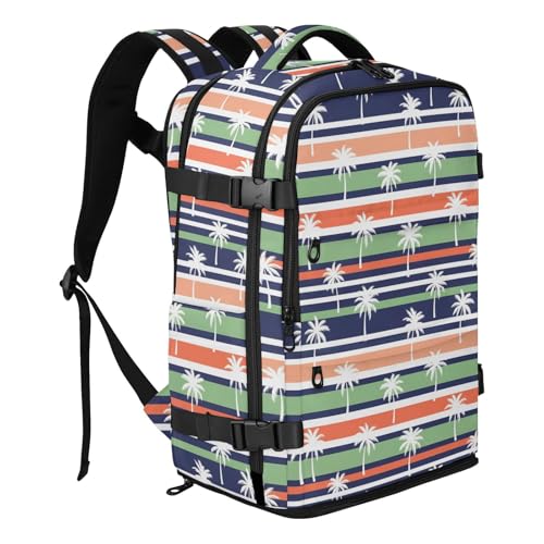 Travel Backpack with Shoe Compartment, 20L Large Capacity Laptop Backpack for Men Women, Palm Trees Striped Daypack for Traveling Hiking Carry On
