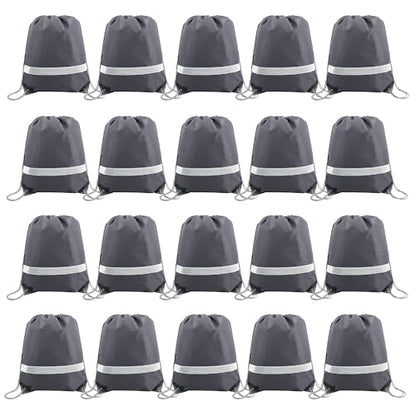 BeeGreen Grey Drawstring Backpacks - 20 Pieces Heavy Duty, Machine Washable, Lightweight, Gray Outdoor Sport Bags for Men Women - color: Grey Gray