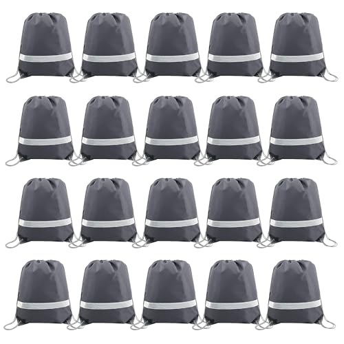BeeGreen Grey Drawstring Backpacks - 20 Pieces Heavy Duty, Machine Washable, Lightweight, Gray Outdoor Sport Bags for Men Women - color: Grey Gray