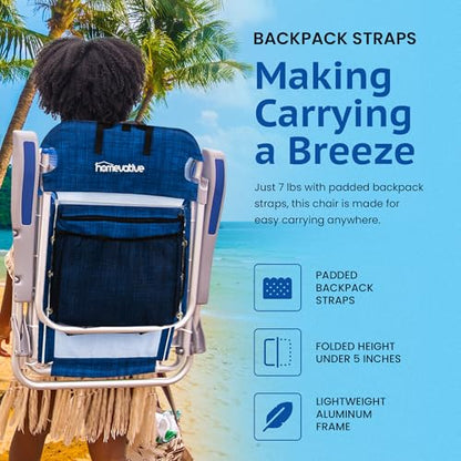 Homevative Cooler+ Folding Backpack Beach Chair with 5 Positions, Towel bar, XL Cooler Pouch, Storage Net, Cup and Phone Holder, Breeze, 2 Pack - color: Breeze