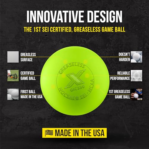 PEARL X Greaseless Lacrosse Balls by Guardian Innovations - Official Ball of NCAA Championships - Meets NOCSAE Standards and SEI/NCAA Certified - color: Optic Yellow, size: 50 Pack