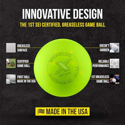 PEARL X Greaseless Lacrosse Balls by Guardian Innovations - Official Ball of NCAA Championships - Meets NOCSAE Standards and SEI/NCAA Certified - color: Optic Yellow, size: 50 Pack