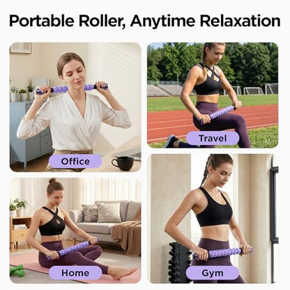 Muscle Roller & Massage Roller Stick for Athletes - Lymphatic Drainage Support, Relieves Muscle Soreness, Cramping & Tightness - Targets Legs, Arms, Back & Calves （Purple - 18inch） - color: Purple