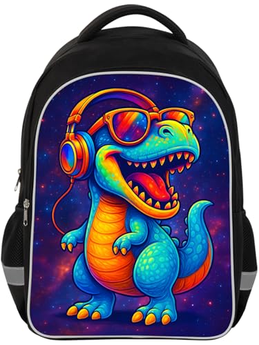 Kids Backpack Lightweight Durable Medium Teens Kids Backpack for School Boys and Girls Bookbag with Adjustable Shoulder Straps & Padded Back 17 Inch School bags with 3D Dinosaur Reflective Cartoon - color: A14-dinosaur