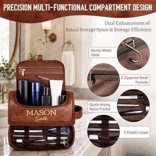 Father Day Gifts from Daughter Son, Personalized Toiletry Bag for Men, 3D Engraved Travel Toiletry Bag with Hanging Hook, Unique Customized Gifts for Men Husband Dad, Large Grooming Organizer - color: Classic Collection