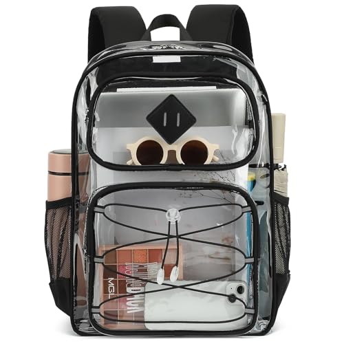 Clear Backpacks for Girls Women, Heavy Duty PVC Transparent Back Pack See Through Boys Kids Clear Bookbags for School Black - color: Black
