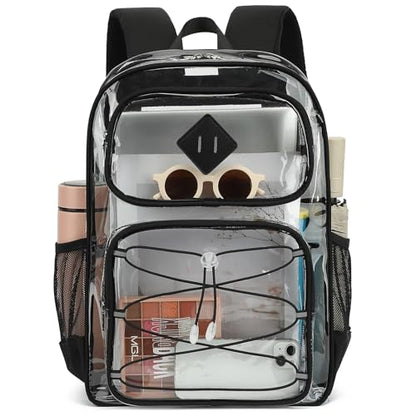 Clear Backpacks for Girls Women, Heavy Duty PVC Transparent Back Pack See Through Boys Kids Clear Bookbags for School Black - color: Black