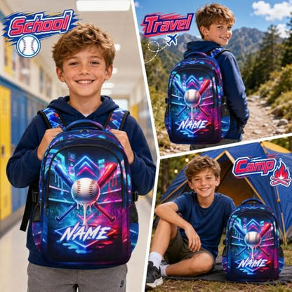 Kids Backpack for Boys Custom Baseball Backpacks for School Travel Hiking, Durable Large Capacity School Supplies for Kindergarten Primary Middle - color: White