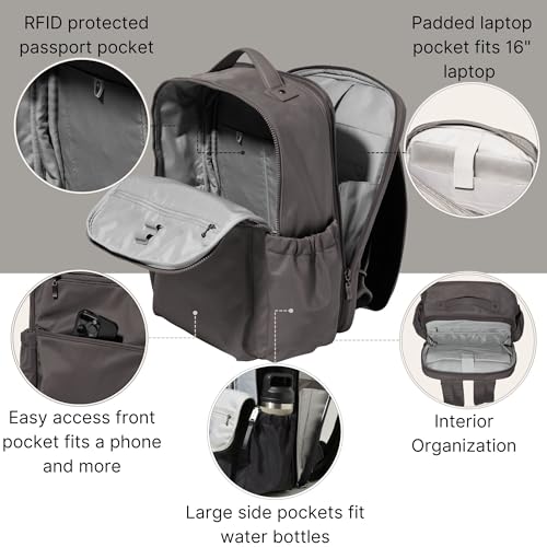 Baggallini Tribeca Expandable Laptop Backpack - 15"x11" Lightweight RFID Computer Bag for Work & Travel with Luggage Sleeve - color: Smoke Twill