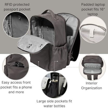 Baggallini Tribeca Expandable Laptop Backpack - 15"x11" Lightweight RFID Computer Bag for Work & Travel with Luggage Sleeve - color: Smoke Twill