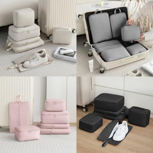 6 Set Packing Cubes Compression Bags for Travel, Waterproof Luggage Organizer, Travel Essentials for Cruise Vacation, Black - color: Black