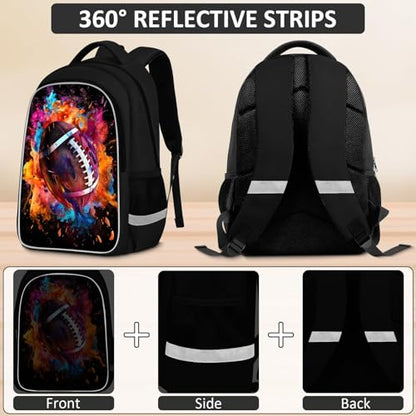 School Backpack for Boys - 4pcs Ameriacn Football Boys Backpack with Lunch Box and Pencil Case for Kids Children Teens Elementary Middle School - Students Bag for Ages 6-18,17″Bookbag Travel Back Pack - color: American Football-05-backpack Set