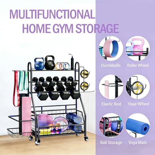 Dumbbell Rack, 400LBS Weight Rack for Dumbbells Kettlebells, Adjustable Home Gym Storage for Yoga Mat&Ball Foam, All in One Workout Equipment Storag for Yoga Studio Home