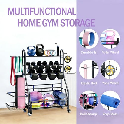 Dumbbell Rack, 400LBS Weight Rack for Dumbbells Kettlebells, Adjustable Home Gym Storage for Yoga Mat&Ball Foam, All in One Workout Equipment Storag for Yoga Studio Home