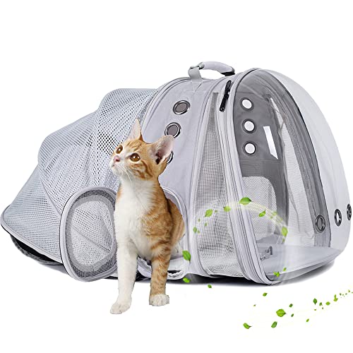 Dual Expandable Cat Backpack Carrier, Fit up to 20 lbs, Expandable Pet Carrier Backpack for Large Fat Cat and Small Puppy - color: Grey