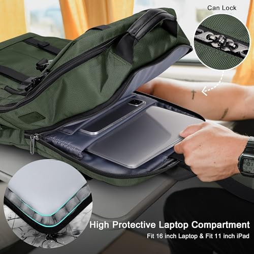 WITZMAN Travel Laptop Backpack for Men Fit 16 inch Computer Carry-on Airline Approved with USB Charging Port(B716 Army Green) - color: Army Green
