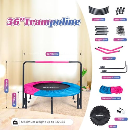 36 Inch Kids Trampoline - Mini Toddler Trampoline with Foam Handle, Small Rebounder Trampoline for Adult Fitness with Safety Padded Cover Indoor and Outdoor Use for Fun