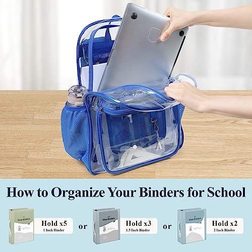 PACKISM Clear Backpack for School - 17 inch Large Heavy Duty Bookbag, Reinforced See Through PVC Transparent Backpack - color: Electric Blue, style: Daypack Backpacks