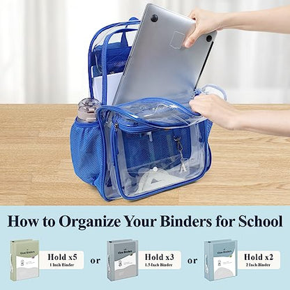PACKISM Clear Backpack for School - 17 inch Large Heavy Duty Bookbag, Reinforced See Through PVC Transparent Backpack - color: Electric Blue, style: Daypack Backpacks