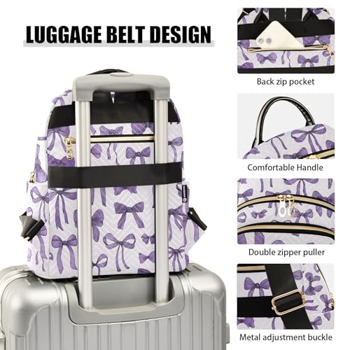 Beautiful Purple Bow Backpack Purse for Women Shoulder Bag Fashion Daypack Ladies Handbag Lightweight Travel Bag Rucksack - color: Beautiful Purple Bow, size: Medium
