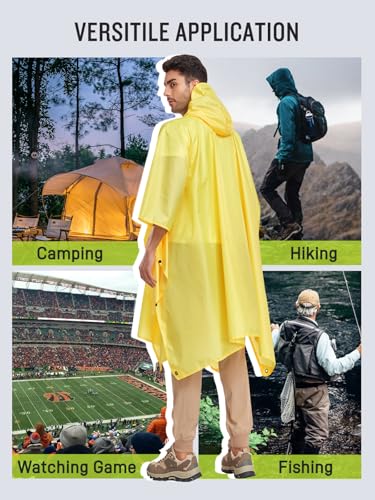 SaphiRose Extra Thick Hooded Rain Poncho Double Layer Waterproof Raincoat Jacket for Men Women Adults - color: Yellow