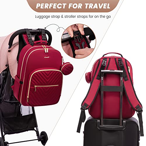 LOVEVOOK Diaper Bag Backpack, Quilted Baby Bag with Changing Pad & Pacifier Holder, Waterproof Travel Diaper Bags for Baby Boys Girls, Stylish and Large Capacity,Wine Red - color: Wine Red