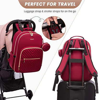 LOVEVOOK Diaper Bag Backpack, Quilted Baby Bag with Changing Pad & Pacifier Holder, Waterproof Travel Diaper Bags for Baby Boys Girls, Stylish and Large Capacity,Wine Red - color: Wine Red