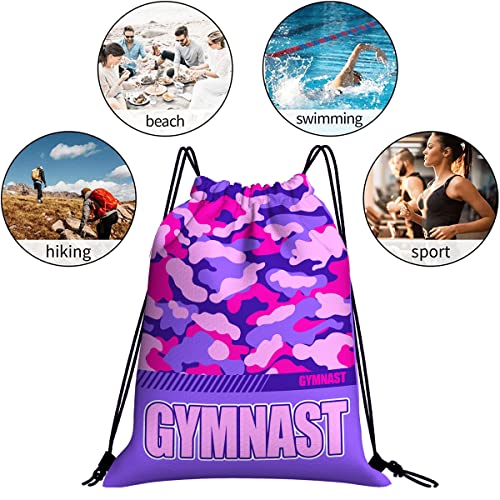 Drawstring Backpack Waterproof Gym Drawstring Bags Sports String Bag Camo Sackpack-Purple Gymnastics Drawstring Bag - color: Gymnastics Drawstring Bags-camo Purple
