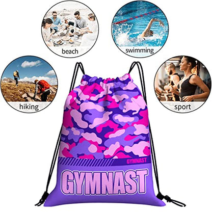 Drawstring Backpack Waterproof Gym Drawstring Bags Sports String Bag Camo Sackpack-Purple Gymnastics Drawstring Bag - color: Gymnastics Drawstring Bags-camo Purple