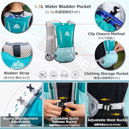 Azarxis Hydration Running Vest Backpack Pack 5L 5.5L for Women and Men Jogging Trail Race Marathon Cycling Hiking - color: #1 Black (5L) - with a Soft Flask (500ml)