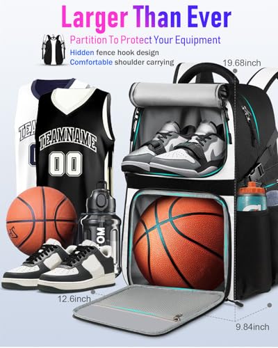 LOINTET Basketball Bag Backpack with Ball Holder Shoes Compartment, Large Basketball Accessories Sports Bag - color: White