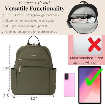 Baggallini Securtex® Anti-theft Vacation Travel Backpack 10x13 Slash-Resistant Nylon Daypack w/RFID - color: Thyme