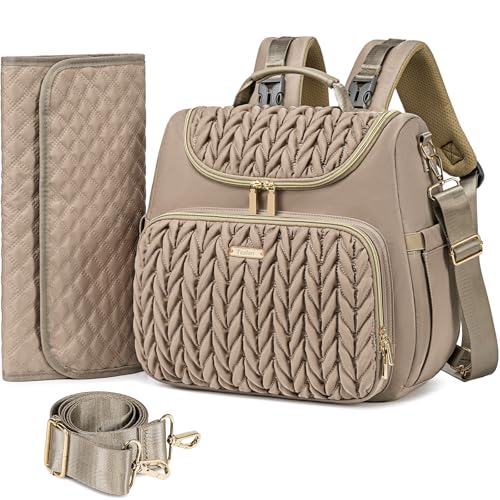 Tealari 4 in 1 Convertible Diaper Bag Backpack,Waterproof Baby Diaper Bag with Changing Pad,Converts into Baby Tote Bag,Diaper Backpack,Stroller Bag and Crossbody Diaper Bag - color: Khaki