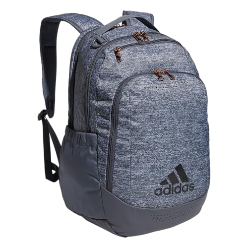 adidas Defender Sports Backpack with Shoe Compartment, Soccer Bag - color: Jersey Onix Grey/Onix Grey/Rose Gold