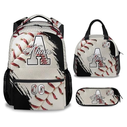 Mercuryelf Custom Baseball Backpack Set for Kids - Personalized Monogram Boys School Bookbag with Lunch Box for Youth Player Team - color: White
