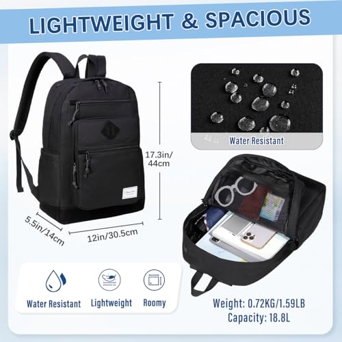 Chase Chic School Backpack for Men Women,Water Resistant Bookbag/Schoolbag/Daypack for Teen Boys Girls High School,College,Work,Travel All Black - color: All Black