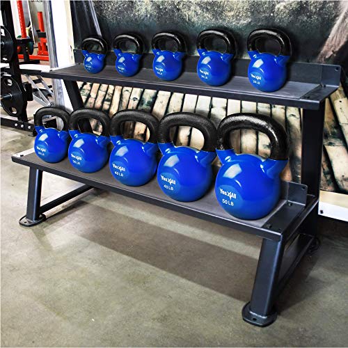Yes4All Kettlebell, Vinyl Coated Kettlebell Cast Iron Sets with Stable Flat Bottom for Full Body Workout, Push up, Grip Strength Training & Weights Exercises - color: Blue, style: 15 - 25lb