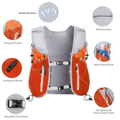 Hydration Running Vest for Women Men,Lightweight Breathable Reflective Hydration Pack with 500ml Water Bottle,Hydration Vest Pack Backpack for Hiking,Camping,Trail Running,Cycling,Race,Marathon - color: 673RV-Sun Orange