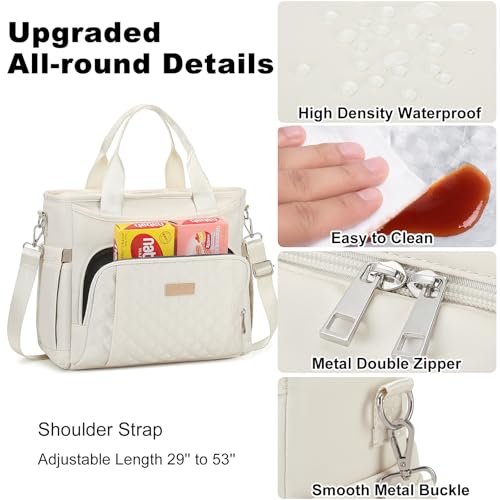 AIJIEKE Large Insulated Lunch Bag for Men Women, Leakproof Work Lunch Box | Keeps food fresh 8-12 hours. Spacious multi-pocket design with a removable strap. Water-resistant and easy-wipe interior - color: Beige