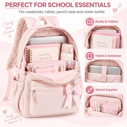 LOIDOU Girls Backpack for Kids Cute School Bookbag - color: Flesh Pink, size: L-17"