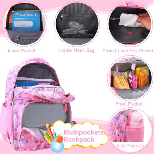 RHCPFOVR Kids Backpack for Girls - Girls Backpack 3-8 Ages Unicorn for Kids 15 Inch School Bookbag for Kindergarten Elementary School Bookbag for Girl 1st 2nd Grade - style: Pink Starry Unicorns