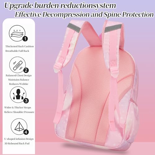 School Backpack for Girls Rainbow Kids Backpack Cute Backpack for Back to School Laptop Travel Bag (3sets-Pinks) - color: 3sets-pinks