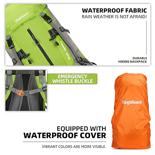 70L Camping Hiking Backpack with Rain Cover Waterproof Backpacking Backpack for Hiking Treeking Climbing Outdoor - color: Green