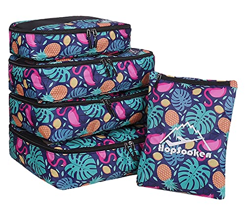 5 Set Packing Cubes for Travel Large Suitcase Luggage Organizer Bags Travel Accessories Vacation 4 Cubes 1 Laundry Pouch Bag - color: Pineapple