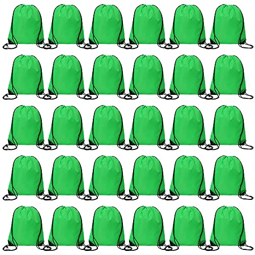 Bulk Drawstring Bags, Polyester Draw String Bags, Gym Sports Cinch Bag Drawstring Backpack for Women Men - color: Green