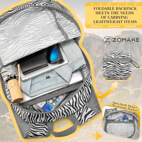 ZOMAKE Ultra Lightweight Hiking Backpack 20L, Packable Small Backpacks Water Resistant Daypack for Women Men(Zebra Print) - color: Zebra Print