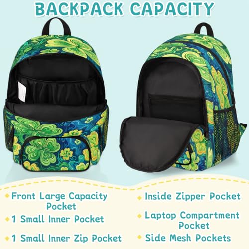 St Patricks Day Laptop Backpack for Women Men, 18.3 Inch Travel Work Backpacks, Lucky Clover Shamrock Waterproof Computer Casual Daypack Nurse Teacher Bags - color: Multicolor 17