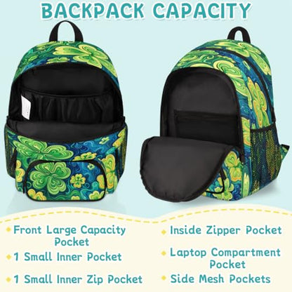 St Patricks Day Laptop Backpack for Women Men, 18.3 Inch Travel Work Backpacks, Lucky Clover Shamrock Waterproof Computer Casual Daypack Nurse Teacher Bags - color: Multicolor 17
