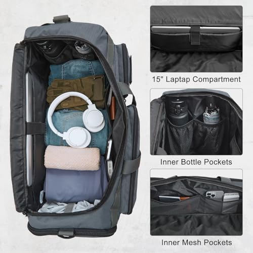 G4Free 3-in-1 Travel Duffle Bag for Men and Women, 50L Large Gym Sports Bags Tactical Military Duffle Backpack with Shoes Compartment and Wet Pocket (Dark Gray) - color: Dark Gray