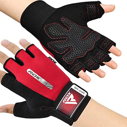 RDX Weight Lifting Gloves Gym Fitness Workout, Anti Slip Padded Full Palm Protection, Ultra Ventilated, Bodybuilding Strength Training HIIT WOD Exercise, Half Finger Men Women Cycling Rowing Climbing - color: Red, size: Small